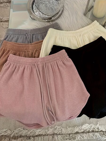 Women's Summer Thin Fashion s Shorts Casual Solid Color Versatile Drawstring High-Waist A-Line Shorts Set of 5