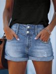 Women'S High Waist Distressed Denim Shorts Retro Wash Slim Fit Vintage Jeans
