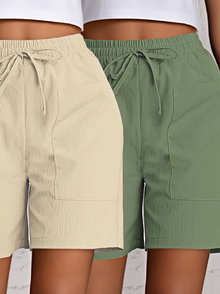 [Breathable Overalls] 2pcs Lightweight Breathable Solid Color Overalls | Fashion Casual Shorts Double Pockets Women's Spring And Summer Casual Clothing