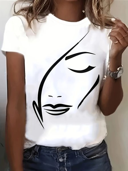 Vibrant Graphic Print T-Shirt - Soft, Breathable, Casual Short Sleeve Crew Neck Top for Spring & Summer - Womens Relaxed Fit Clothing for Everyday Wear