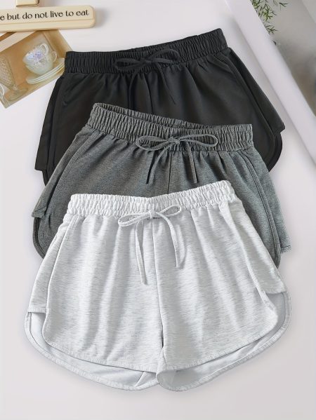 Set of 3 - Summer Women'S Lightweight Shorts with Elastic Waist, Loose And Breathable Casual Pants for Running And Yoga, Comfortable Hot Pants.